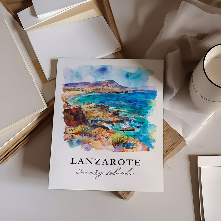 Lanzarote Wall Art, Canary Islands Print, Lanzarote Watercolor Art, Lanzarote Spain Gift,