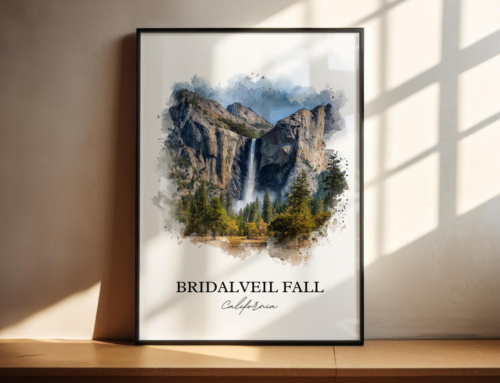 Bridalveil Fall Wall Art, Yosemite Print, Yosemite Watercolor Art, Bridalveil Fall Gift, Travel Print, Travel Poster, Housewarming Gift