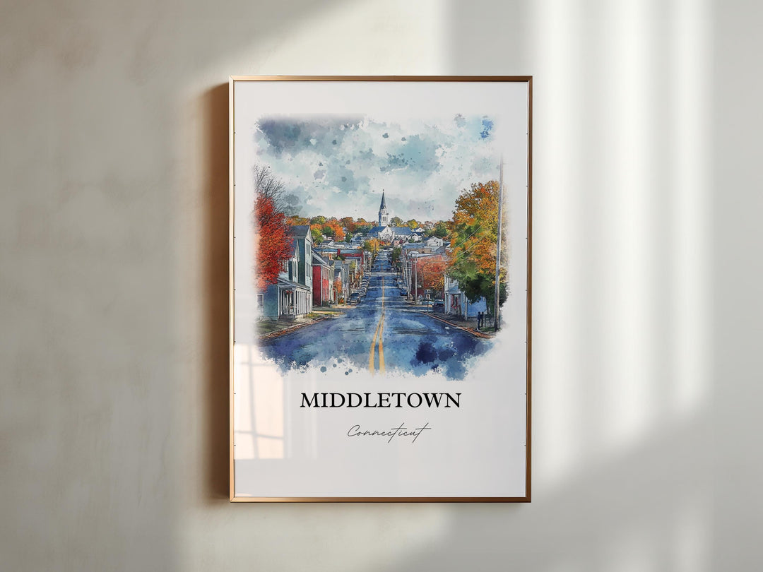 Middletown CT Art, Middlesex County CT Print, Connecticut Watercolor, Middletown CT Gift, Travel Print, Travel Poster, Housewarming Gift