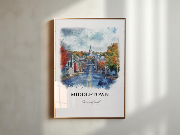 Middletown CT Art, Middlesex County CT Print, Connecticut Watercolor, Middletown CT Gift, Travel Print, Travel Poster, Housewarming Gift