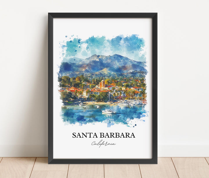 Santa Barbara Wall Art, California Print, Santa Barbara Watercolor Art, Santa Barbara Gift, Travel Print, Travel Poster, Housewarming Gift