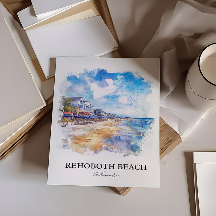 Rehoboth Beach Wall Art, Rehoboth Print, Delaware Watercolor Art, Rehoboth Beach Gift, Travel Print, Travel Poster, Housewarming Gift