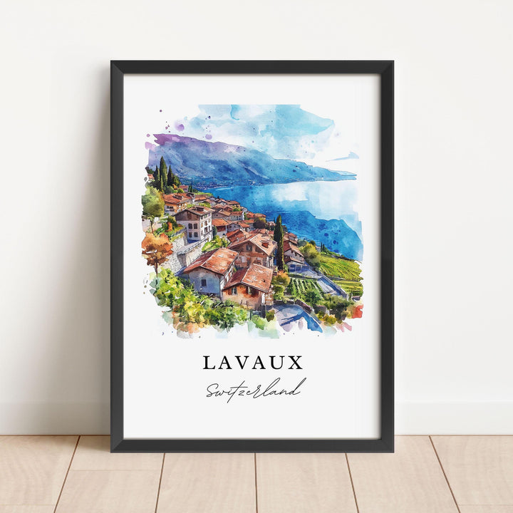 Lavaux Switzerland Wall Art, Lavaux Print, Lavaux Region Watercolor Art, Lavaux Swiss Gift,