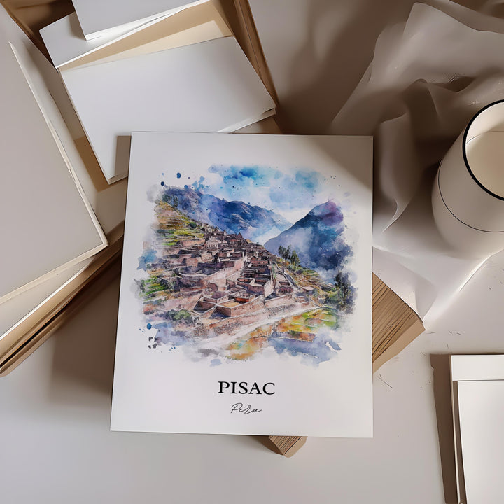 Pisac Peru Wall Art, Sacred Valley Region Peru Print, Peru Watercolor Art, Pisac Peru Gift, Travel Print, Travel Poster, Housewarming Gift