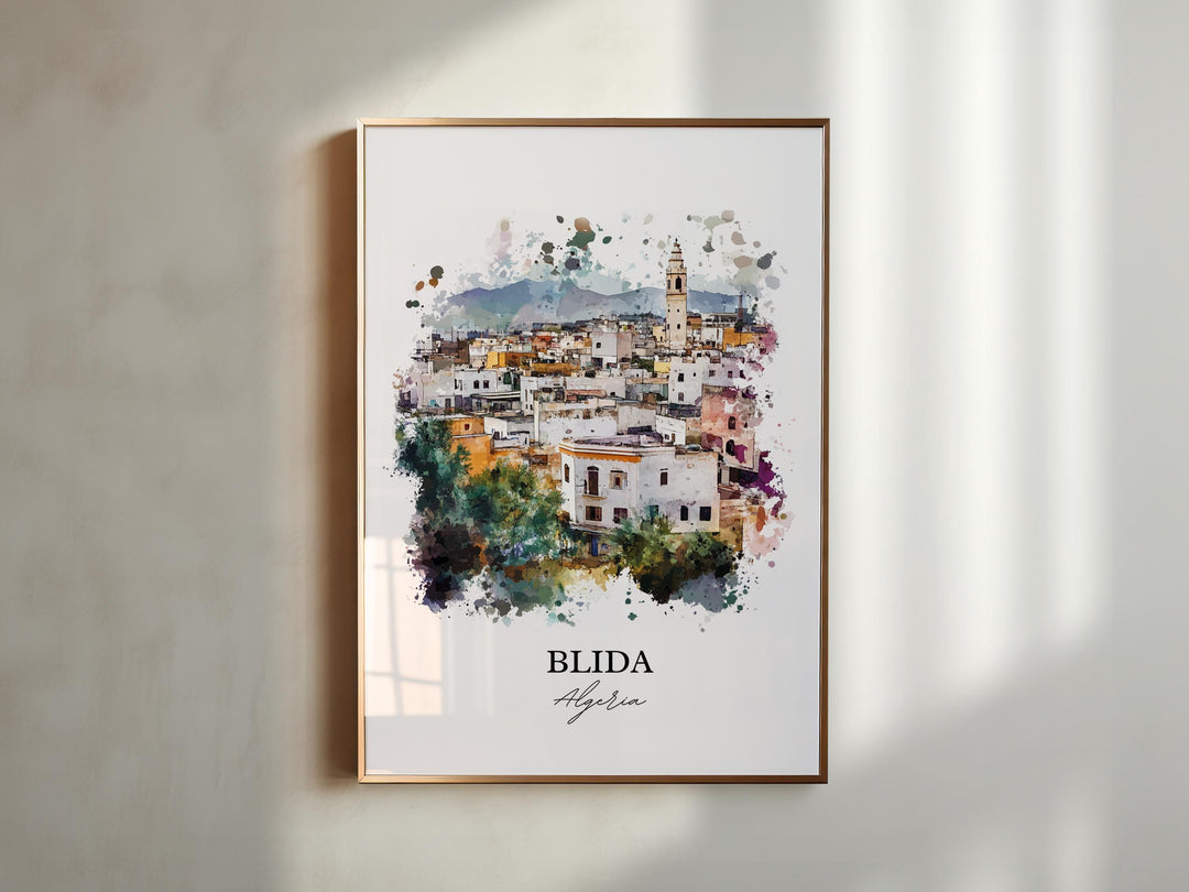 Blida Algeria Wall Art, Algiers Print, Algeria Watercolor Art, Blida Algeria Gift, Travel Print, Travel Poster, Housewarming Gift