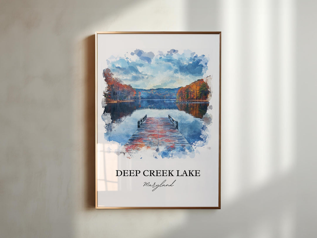 Deep Creek Lake Wall Art, McHenry MD Print, Maryland Watercolor Art, Deep Creek Lake Gift, Travel Print, Travel Poster, Housewarming Gift