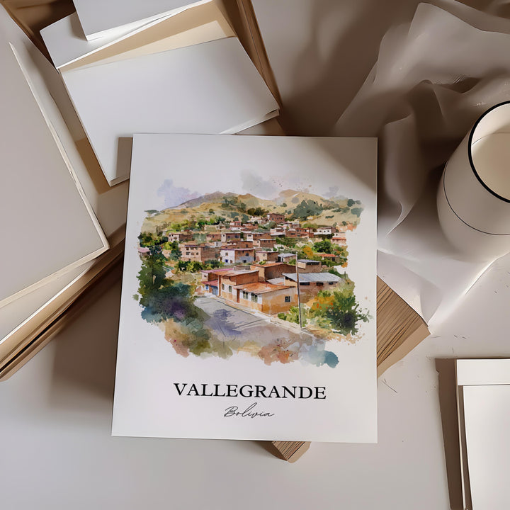 Vallegrande Wall Art, Bolivia Print, Bolivia Watercolor Art, Vallegrande Bolivia Gift, Travel Print, Travel Poster, Housewarming Gift