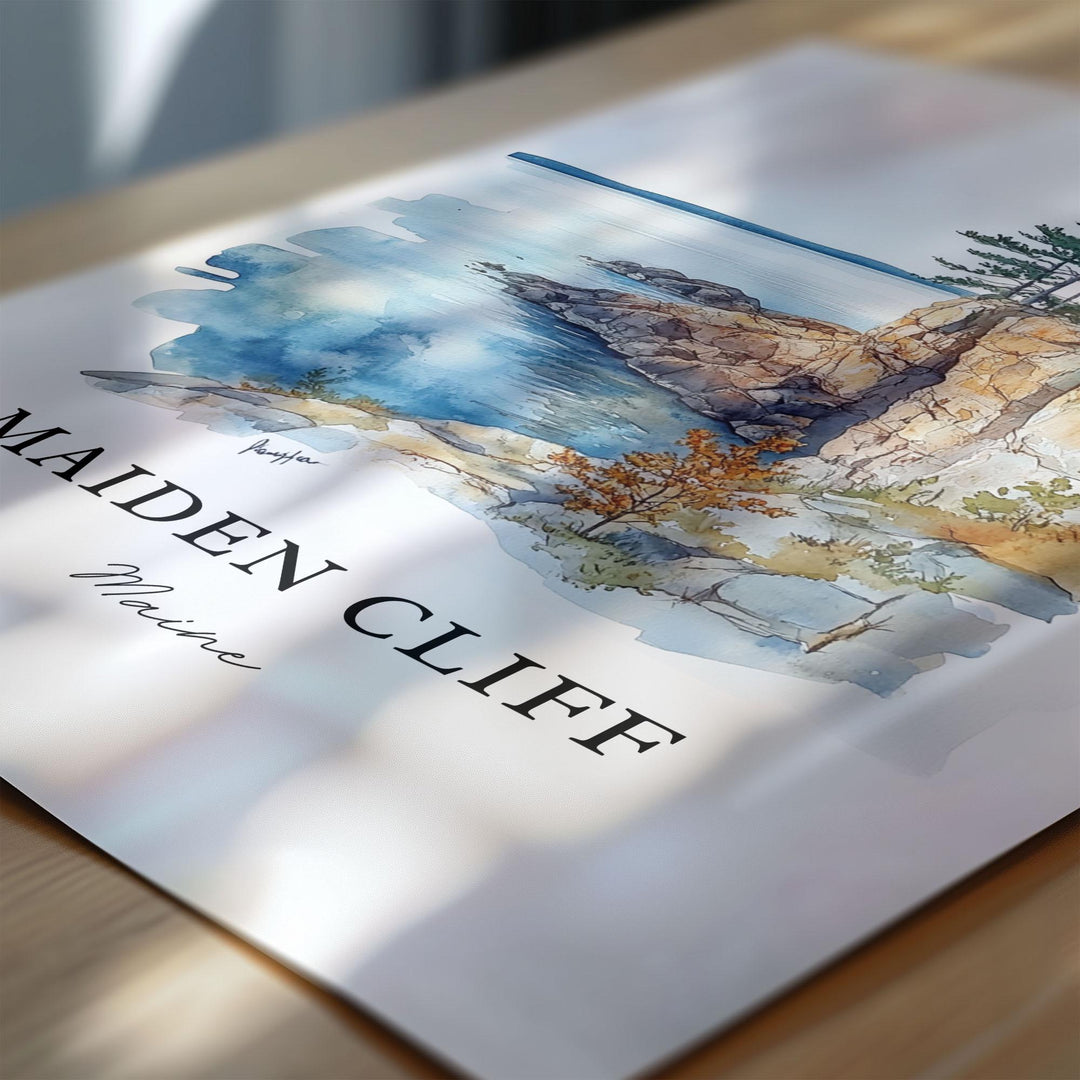Maiden Cliff Wall Art, Maiden Cliff ME Print, Maiden Cliff Watercolor Art, Camden Maine Gift, Travel Poster, Housewarming Gift