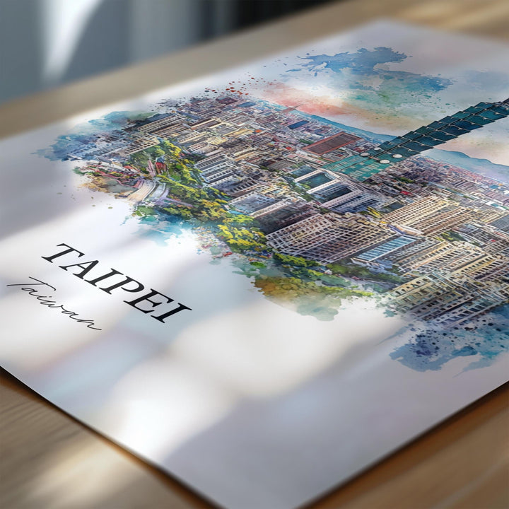 Taipei Wall Art, Taipei Skyline Print, Taiwan Watercolor Art, Taipei Taiwan Gift, Travel Print, Travel Poster, Housewarming Gift