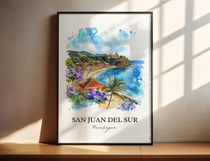 San Juan del Sur Wall Art, Maderas Beach Print, Nicaragua Watercolor, San Juan del Sur Gift, Travel Print, Travel Poster, Housewarming Gift