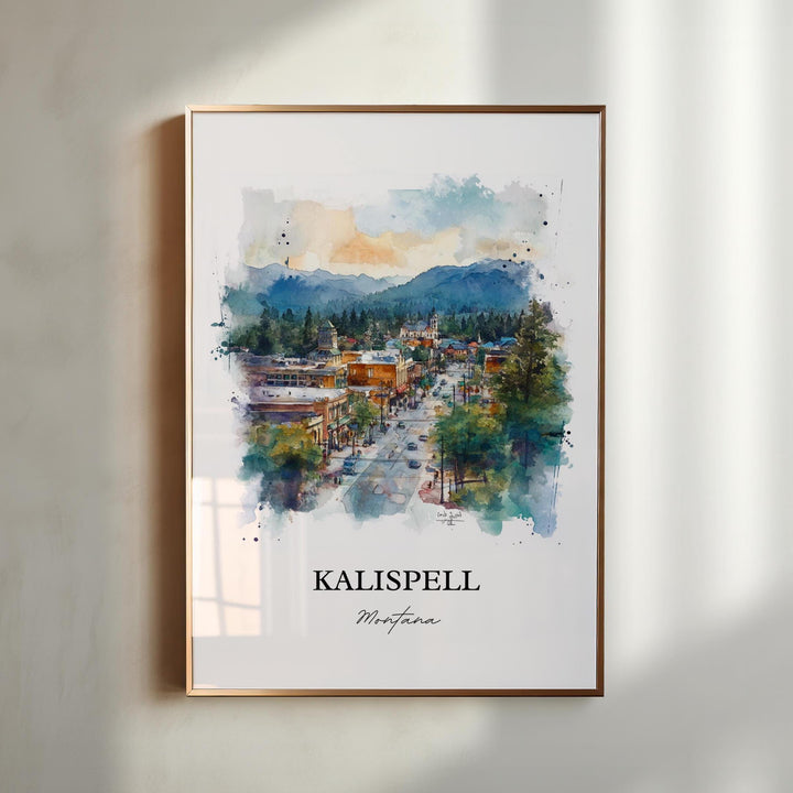 Kalispell MT Wall Art, Glacier National Park Print, Montana Watercolor Art, Kalispell Gift, Travel Print, Travel Poster, Housewarming Gift