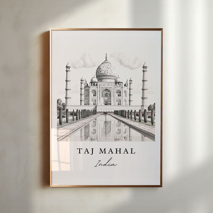 Taj Mahal Pencil Sketch art - India, The Taj Mahal poster print, Wedding gift, Birthday present, Custom Text, Perfect Gift