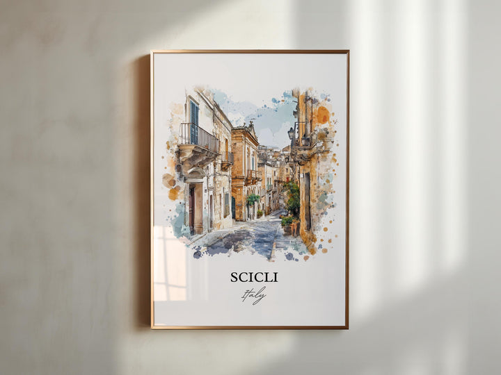 Scicli Wall Art, Ragusa Italia Print, Sicily Watercolor Art, Scicli Gift, Travel Print, Travel Poster, Housewarming Gift