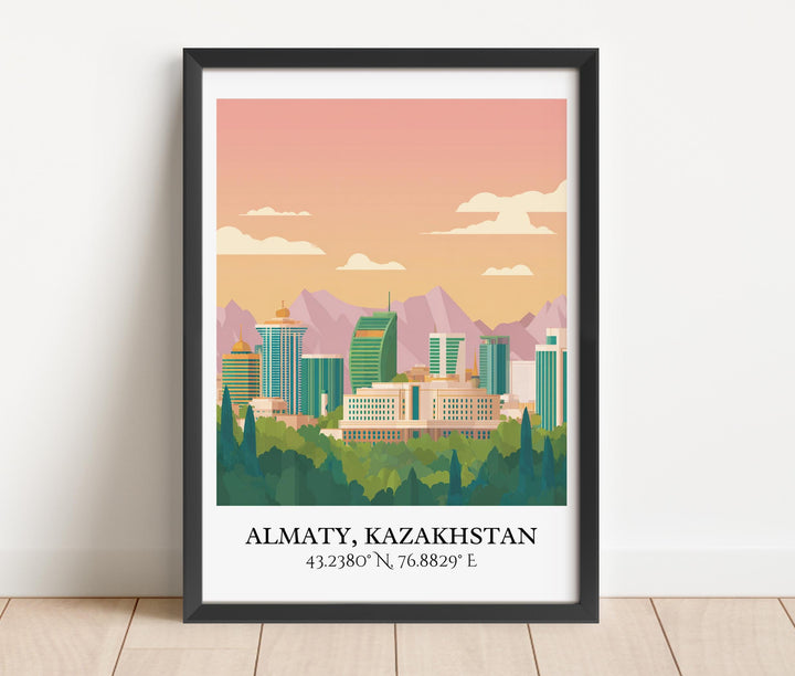 Almaty Wall Art, Almaty Retro Travel Art, Almaty Home Decor, Kazakhstan Gift, Kazakhstan Travel Art, Travel Prints, Housewarming Gift
