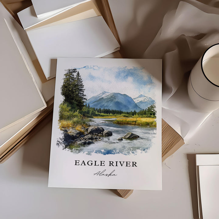 Eagle River, Alaska Watercolor Art Print