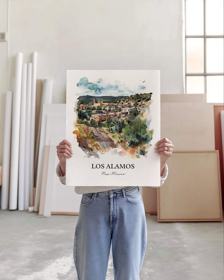Los Alamos NM Wall Art, New Mexico Print, New Mexico Watercolor Art, Los Alamos NM Gift, Travel Print, Travel Poster, Housewarming Gift