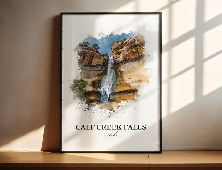 Calf Creek Falls Wall Art, Boulder UT Print, Utah Watercolor Art, Calf Creek Falls Gift, Travel Print, Travel Poster, Housewarming Gift