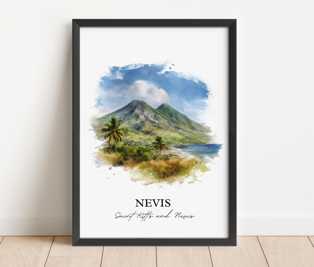 Nevis Wall Art, Nevis Print, St Kitts and Nevis Watercolor Art, Caribbean Gift, Caribbean Travel Print, Travel Poster, Housewarming Gift