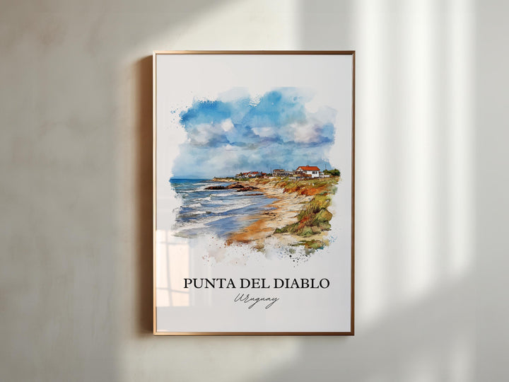 Punta del Diablo Wall Art, Pescadores Beach Print, Uruguay Watercolor, Punta del Diablo Gift, Travel Print, Travel Poster, Housewarming Gift