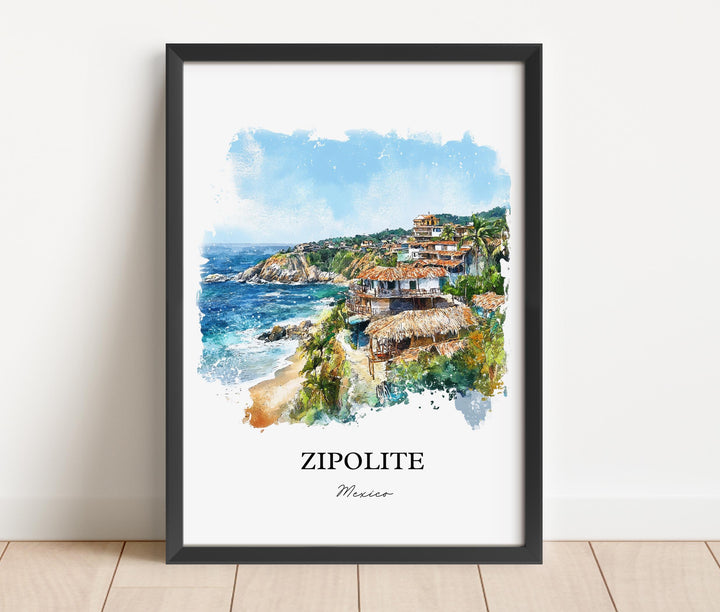Zipolite Wall Art, Zipolite Mexico Print, Mexico Watercolor Art, Oaxaca Gift, Travel Print, Travel Poster, Housewarming Gift