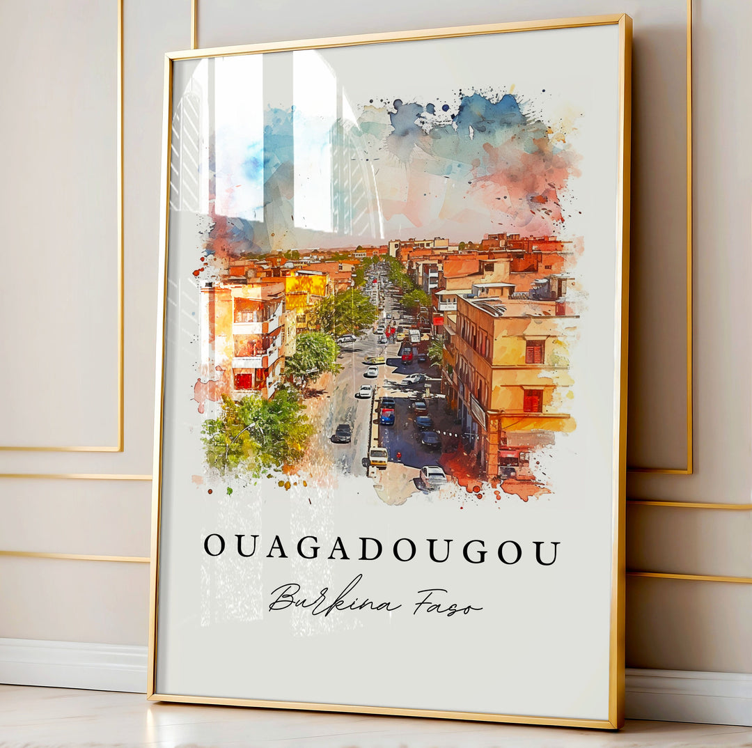 Ouagadougou watercolor travel art - Burkina Faso, Ouagadougou print, Wedding gift, Birthday present, Custom Text, Perfect Gift