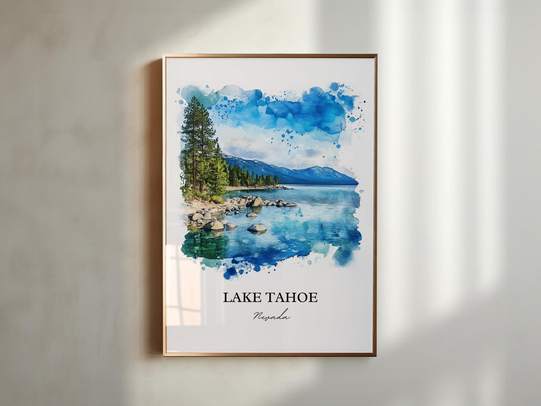 Lake Tahoe NV Wall Art, Sierra Nevada Print, Washoe County Watercolor Art, Lake Tahoe Gift, Travel Print, Travel Poster, Housewarming Gift