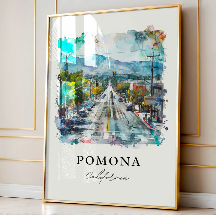 Pomona California Wall Art, Pomona Print, Pomona Watercolor Art, Pomona Valley CA Gift,