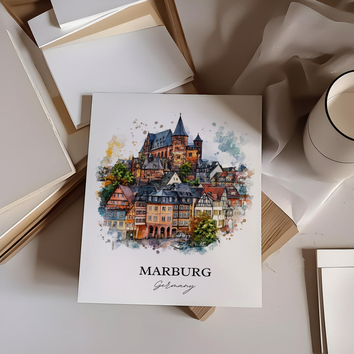 Marburg Germany Wall Art, Frankfurt Print, Germany Watercolor Art, Marburg Gift, Travel Print, Travel Poster, Housewarming Gift