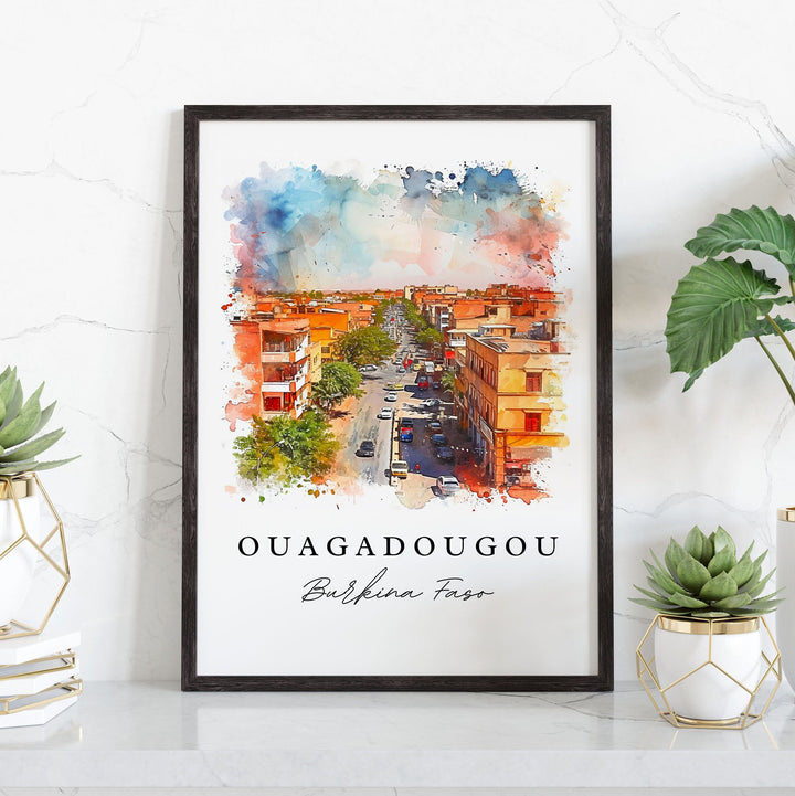 Ouagadougou watercolor travel art - Burkina Faso, Ouagadougou print, Wedding gift, Birthday present, Custom Text, Perfect Gift