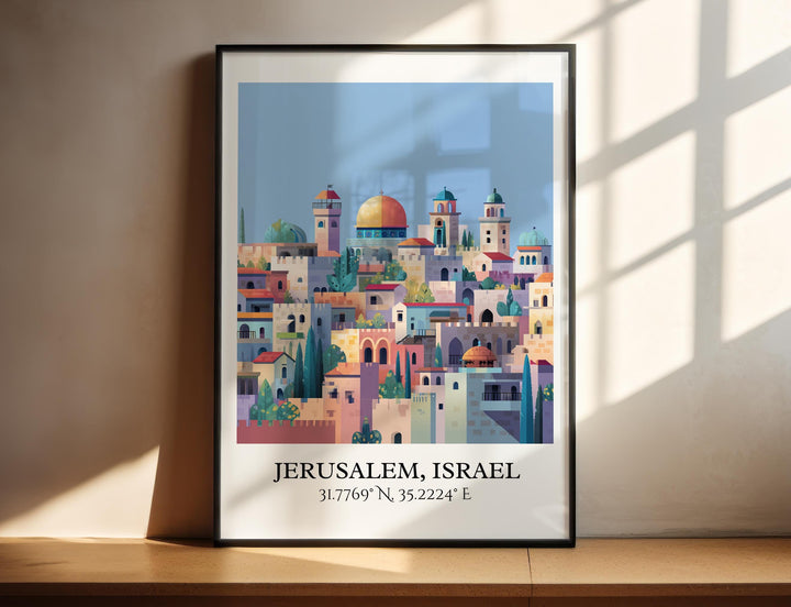 Jerusalem Art, Jerusalem Retro Travel Art, Jerusalem Home Decor, Jerusalem Gift, Israel Travel Art, Travel Prints, Housewarming Gift