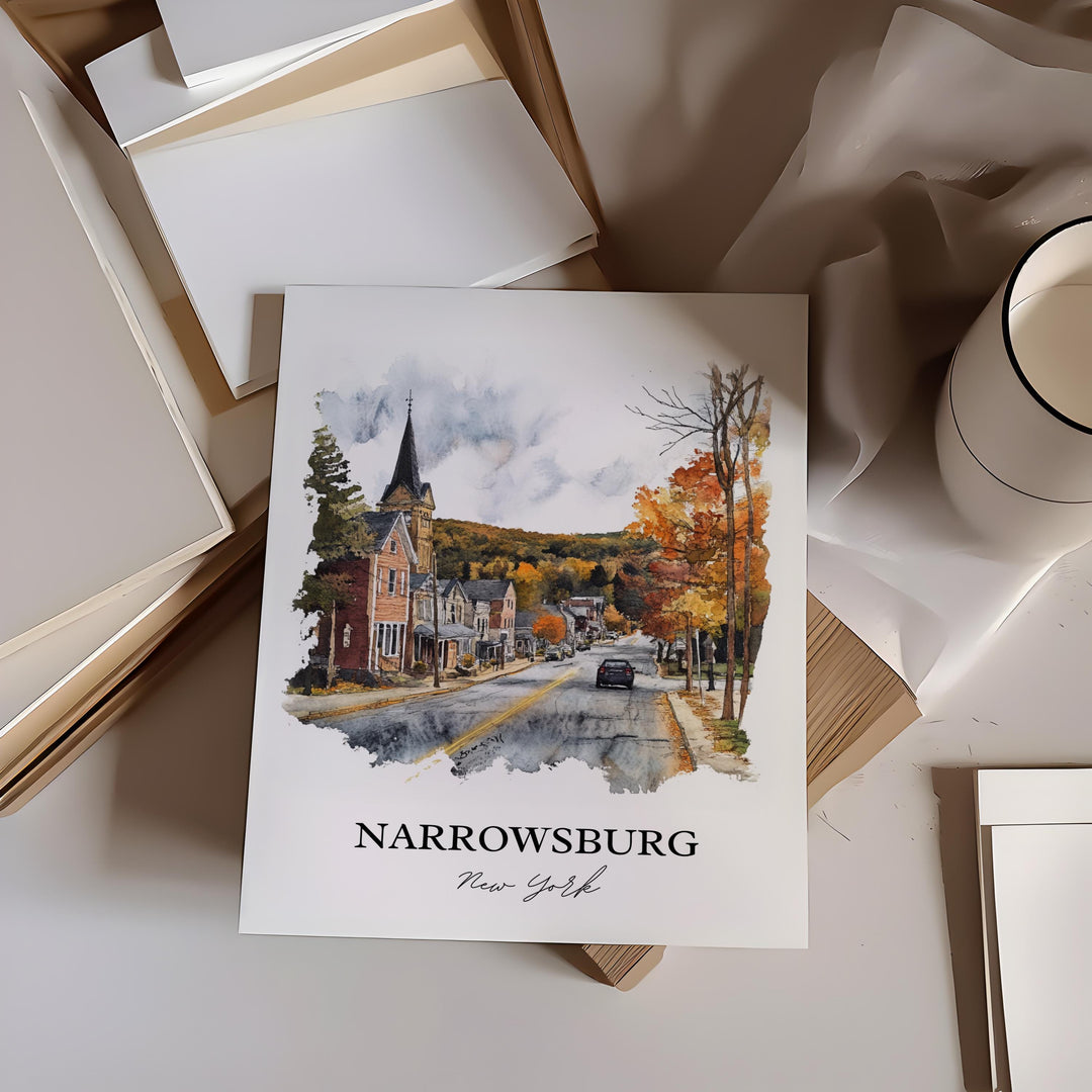 Narrowsburg NY Wall Art, Sullivan County Print, NY State Watercolor Art, Narrowsburg Gift, Travel Print, Travel Poster, Housewarming Gift