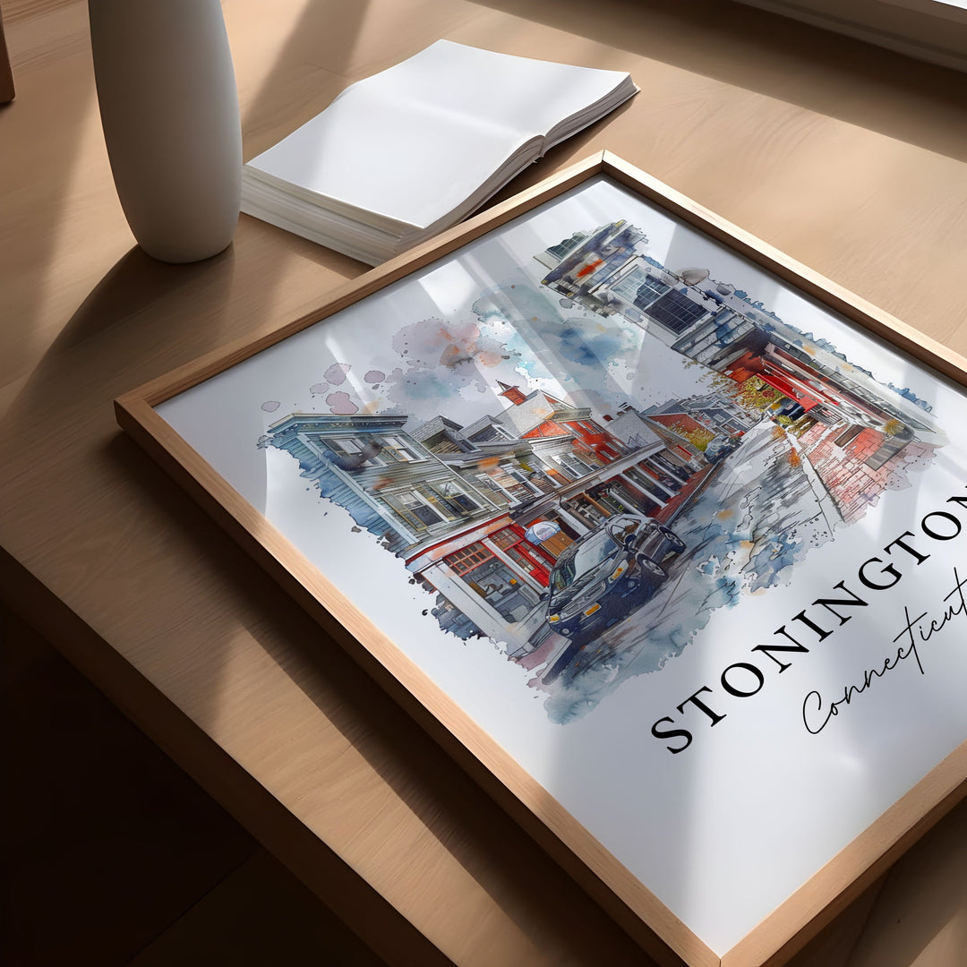 Stonington CT Wall Art, New London County Print, Stonington Watercolor, Stonington CT Gift,