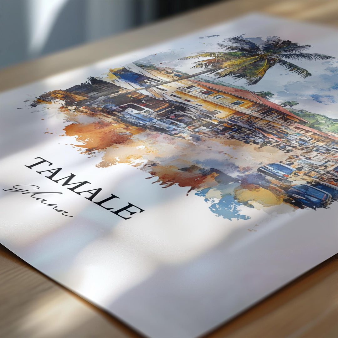 Tamale Ghana Wall Art, Ghana Print, Ghana Watercolor Art, Tamale Ghana Gift, Travel Print, Travel Poster, Housewarming Gift
