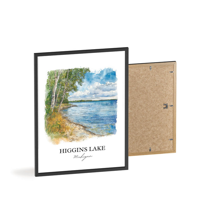 Higgins Lake MI Wall Art, Roscommon County Print, Michigan Watercolor Art, Higgins Lake Gift, Travel Print, Travel Poster, Housewarming Gift