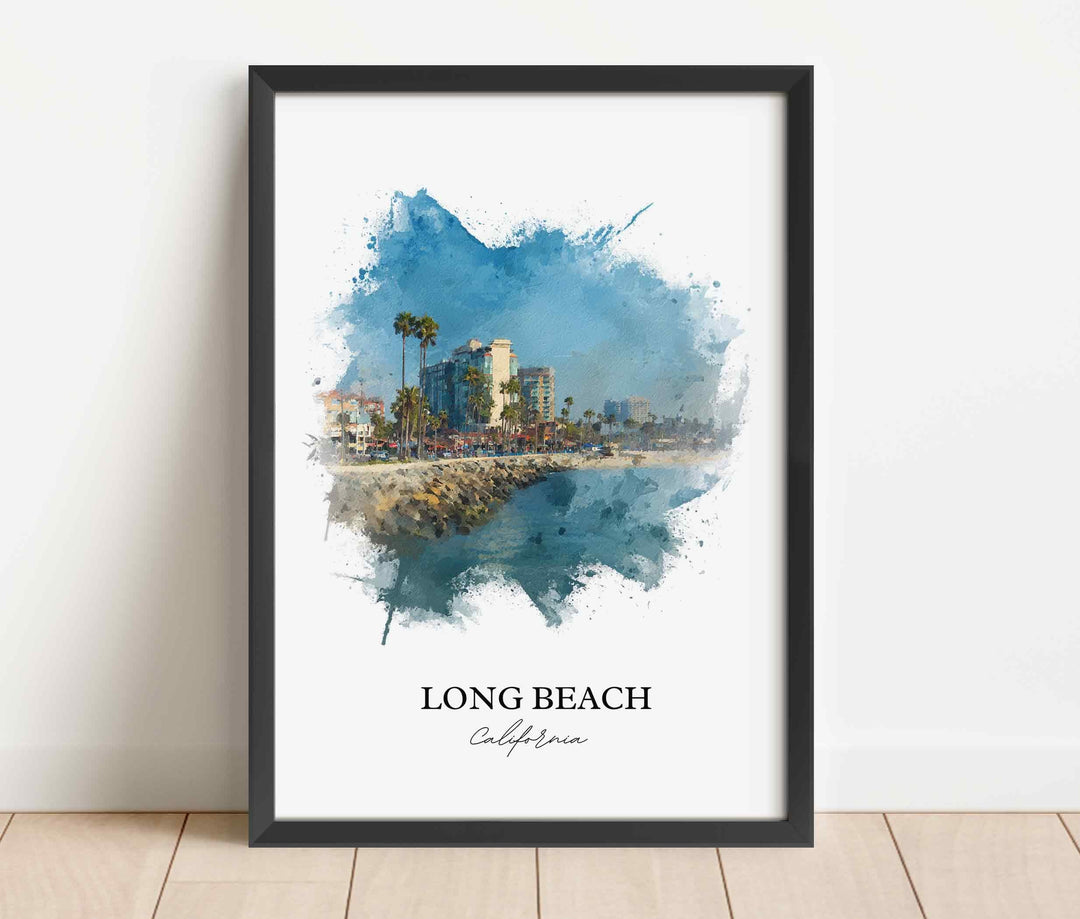 Long Beach CA Wall Art, Long Beach Print, California Watercolor Art, Queensway Bay Gift, Travel Print, Travel Poster, Housewarming Gift