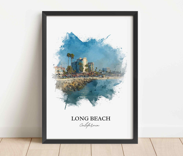 Long Beach CA Wall Art, Long Beach Print, California Watercolor Art, Queensway Bay Gift, Travel Print, Travel Poster, Housewarming Gift