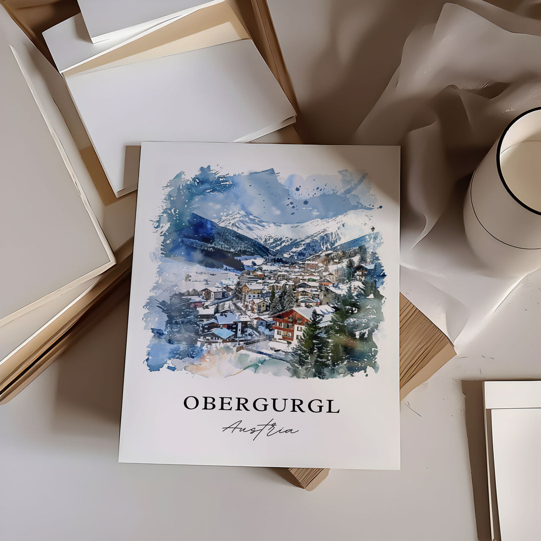 Obergurgl Wall Art, Ötztal Alps Print, Obergurgl Austria Watercolor, Tyrol Austria Gift,