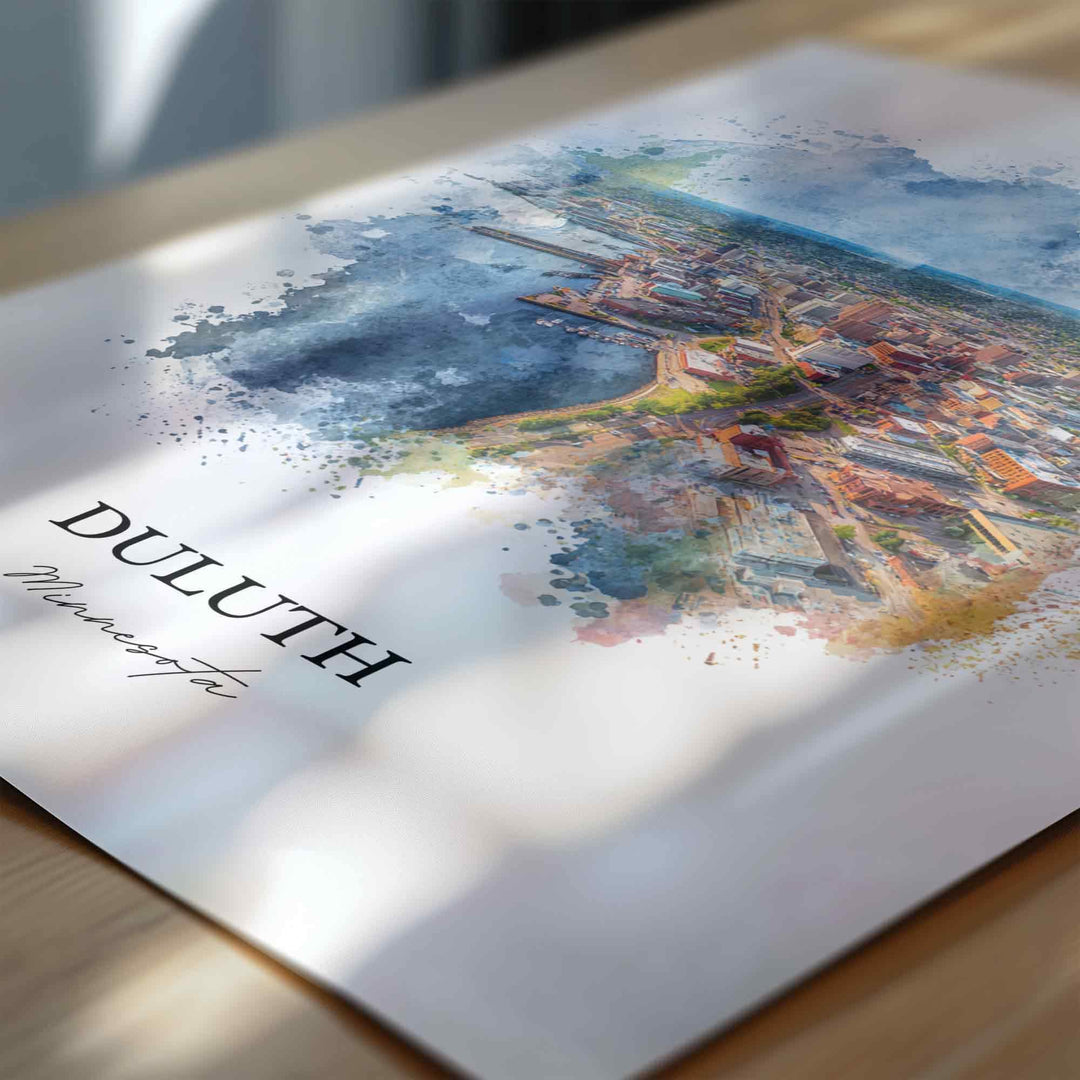 Duluth MN Wall Art, Duluth Print, Minnesota Watercolor Art, Duluth Minnesota Gift, Travel Print, Travel Poster, Housewarming Gift