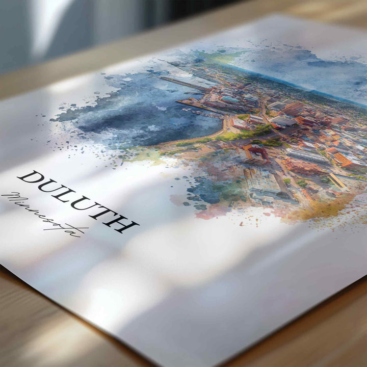 Duluth MN Wall Art, Duluth Print, Minnesota Watercolor Art, Duluth Minnesota Gift, Travel Print, Travel Poster, Housewarming Gift