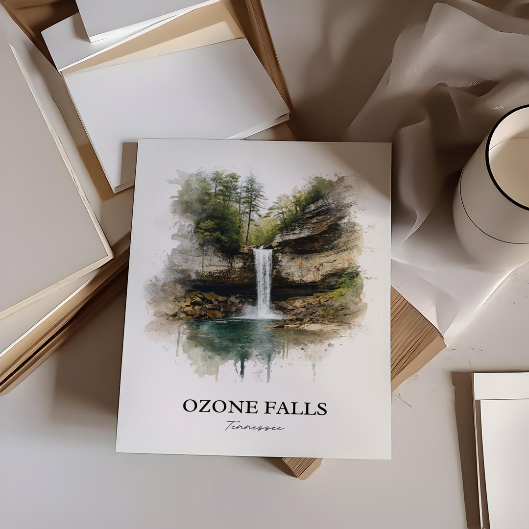 Ozone Falls Wall Art, Ozone Falls Print, Tennessee Watercolor Art, Ozone Falls TN Gift, Travel Print, Travel Poster, Housewarming Gift