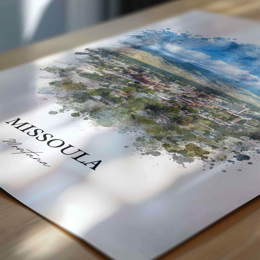 Missoula MT Wall Art, Missoula Print, Missoula Watercolor Art, Missoula Montana Gift, Travel Print, Travel Poster, Housewarming Gift