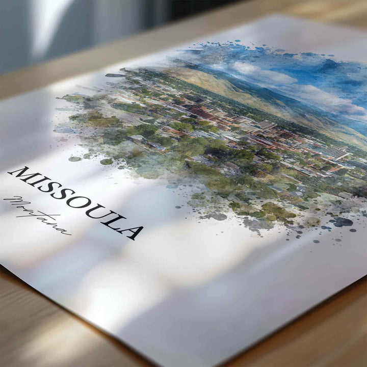Missoula MT Wall Art, Missoula Print, Missoula Watercolor Art, Missoula Montana Gift, Travel Print, Travel Poster, Housewarming Gift