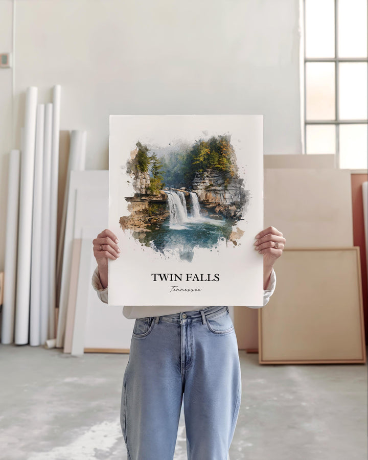 Twin Falls TN Wall Art, Rock Island Print, Tennessee Watercolor Art, Twin Falls TN Gift, Travel Print, Travel Poster, Housewarming Gift
