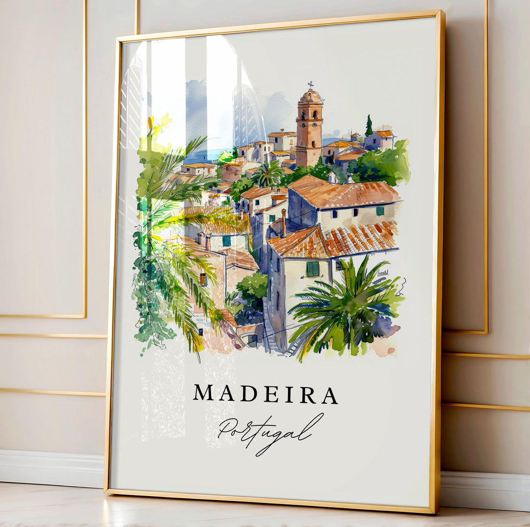 Madeira traditional travel art - Portugal, Madeira print, Wedding gift, Birthday present, Custom Text, Perfect Gift