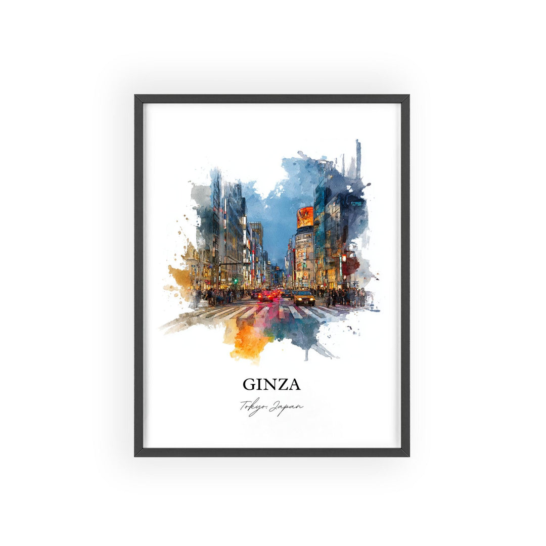 Ginza Tokyo Wall Art, Ginza Print, Ginza Japan Watercolor Art, Ginza Japan Gift, Tokyo Travel Print, Tokyo Travel Poster, Housewarming Gift