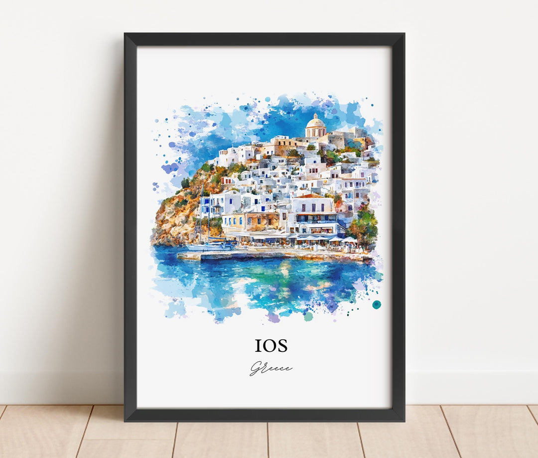 Ios Greece Wall Art, Cyclades Print, Greece Watercolor Art, Ios Greece Gift, Travel Print, Travel Poster, Housewarming Gift