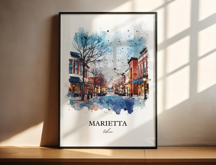 Marietta OH Wall Art, Washington County Print, Ohio Watercolor Art, Marietta Ohio Gift, Travel Print, Travel Poster, Housewarming Gift