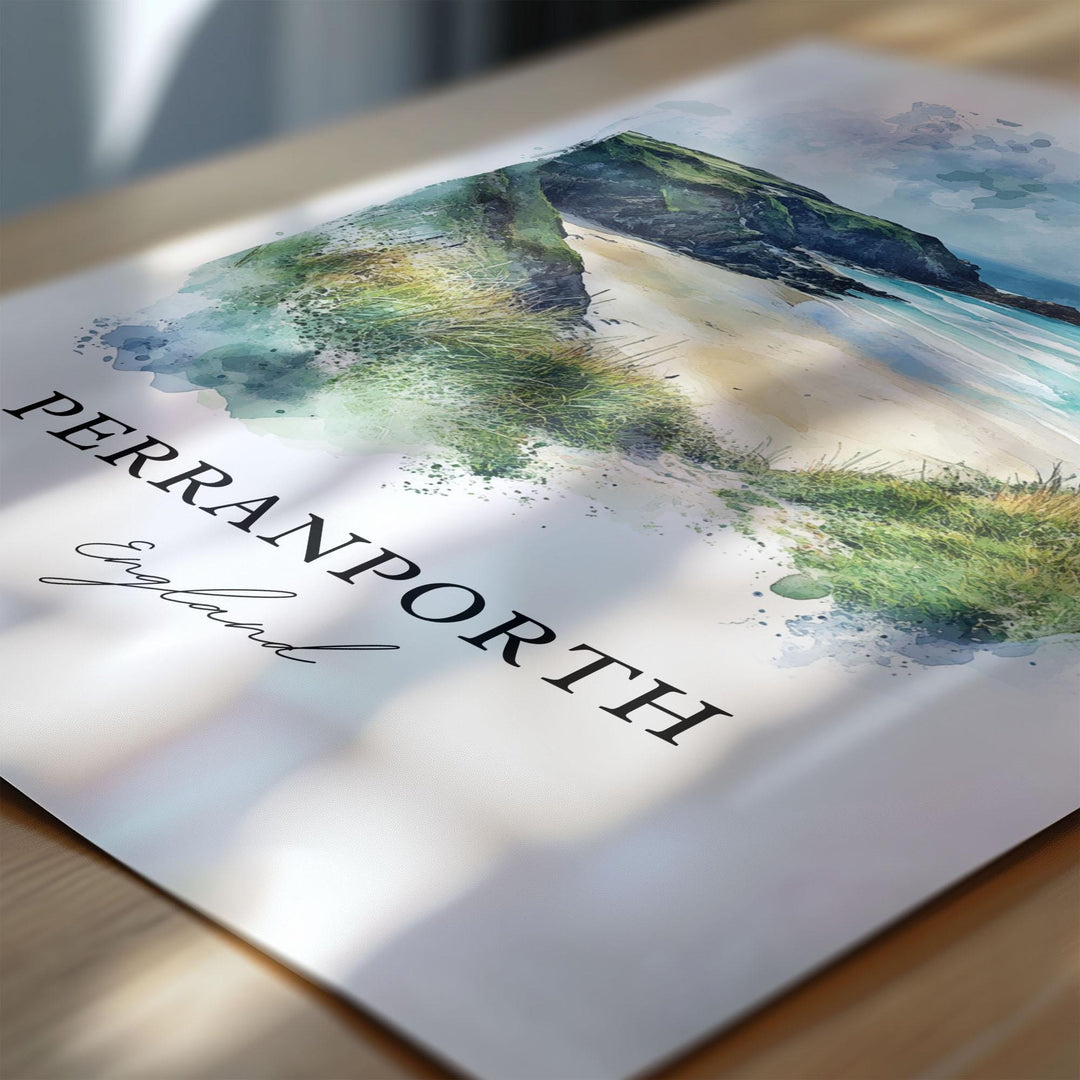 Perranporth Wall Art, Cornwall England Print, Perranporth Watercolor Art, Perranporth Gift, Travel Print, Travel Poster, Housewarming Gift