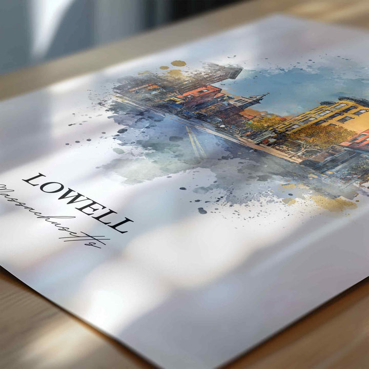 Lowell MA Wall Art, Lowell Print, Lowell Massachusetts Watercolor Art, Middlesex County Gift, Travel Print, Travel Poster, Housewarming Gift