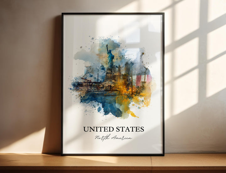 United States Art, United States Print, USA Watercolor Art, United States of America Gift, Travel Print, Travel Poster, Housewarming Gift